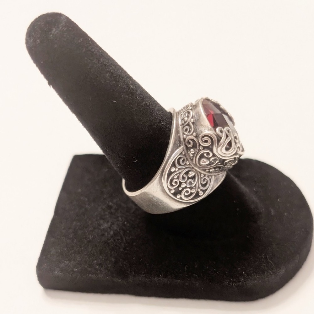 Sarda Bali Sterling Silver 925 Pear Shaped Pink Purple Quartz Filigree Ring 7 - Picture 9 of 11
